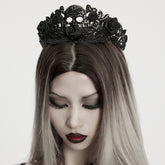 WS-843FSF Gothic Accessories Skull Crown Black Rose Lace Headpiece