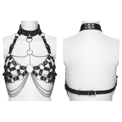 WS-849BDF Edgy Punk Corset Harness with Chains Rings Straps Choker