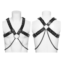 WS-854BDM Punk Accessories Leather Harness Rivet Studded Chain Straps