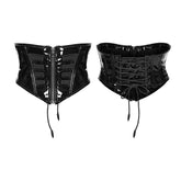 WS-862YDF Edgy Black Vinyl Punk Corset With Lace-up Front Detailing