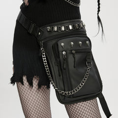 WS-868BB Edgy Skull Chain Thigh Bag Punk Accessories Black Holster