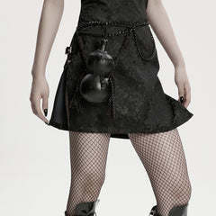 WS-870BB Gothic Accessories Dual-Chamber Leather Flask with Chains and Tassels