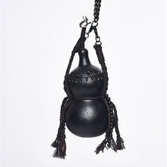 WS-870BB Gothic Accessories Dual-Chamber Leather Flask with Chains and Tassels