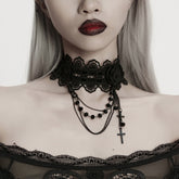 WS-873LHF Gothic Accessories Lace Choker with Cross Pendant Chains