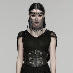 WS-875YDF Edgy Punk Corset Black Leather Lace-Up Waist Cincher