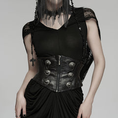 WS-875YDF Edgy Punk Corset Black Leather Lace-Up Waist Cincher