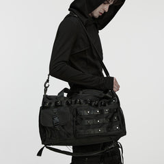 WT-511TCM Edgy Black Duffel with Rivet Punk Accessories Design