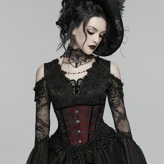 WS-878YDF Gothic Corset Lace-Up Red Jacquard Beaded Steampunk Waist Trainer