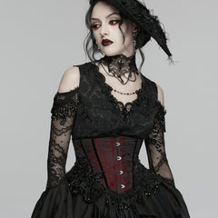 WS-878YDF Gothic Corset Lace-Up Red Jacquard Beaded Steampunk Waist Trainer