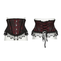 WS-878YDF Gothic Corset Lace-Up Red Jacquard Beaded Steampunk Waist Trainer