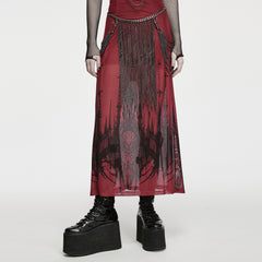 WS-920QTF Gothic Red Dress with Chains and Fishnet Punk Accessories