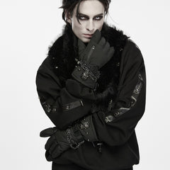 WS-936SSM Punk Accessories Black Jacket with Faux Fur and Chain Details