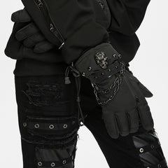 WS-936SSM Punk Accessories Black Jacket with Faux Fur and Chain Details