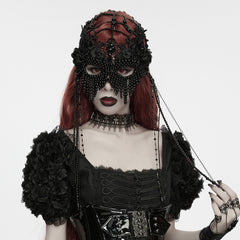 WS-937QTF Gothic Accessories Ornate Black Lace Beaded Mask and Choker Set