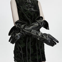 WS-963SSF Gothic Accessories Black Faux Leather Cross Buckle Zipper Gloves
