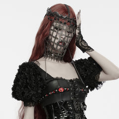 WS-972QTF Intricate Gothic Accessories Chainmail Face Veil with Cross Details