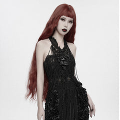 WS-979QTF Gothic Accessories Black Lace Skull Detail Halter Dress