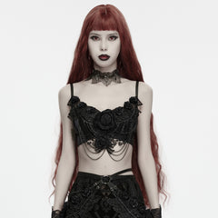 WS-985NYF Gothic Accessories Black Rose Lace Chain Corset Top