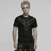 WT-1005TDM Edgy Black Mesh Buckle Punk T-Shirts for Men
