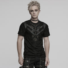WT-1005TDM Edgy Black Mesh Buckle Punk T-Shirts for Men