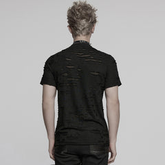 WT-1005TDM Edgy Black Mesh Buckle Punk T-Shirts for Men