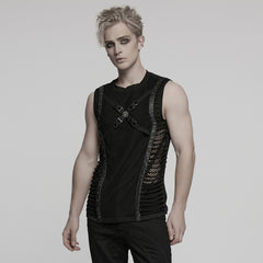 WT-1006BXM Edgy Mesh Gothic Punk Vests X-Design Black Top