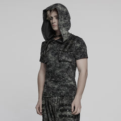 WT-1008DQM Edgy Hooded Punk T-Shirts with Buckle Strap Detailing