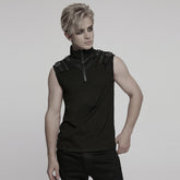WT-1009BXM Punk T-Shirts Sleeveless Zippered High-Collar Buckled Shoulder Style