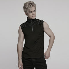 WT-1009BXM Punk T-Shirts Sleeveless Zippered High-Collar Buckled Shoulder Style