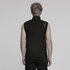 WT-1009BXM Punk T-Shirts Sleeveless Zippered High-Collar Buckled Shoulder Style