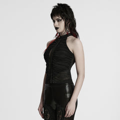 WT-1012TDF Gothic Shirts Black Halter Top Lace Detail Ruffled Design