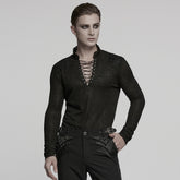 WT-1015TCM Gothic T-Shirts Lace-Up Embroidered Long Sleeve Top Men