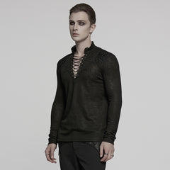 WT-1015TCM Gothic T-Shirts Lace-Up Embroidered Long Sleeve Top Men