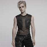 WT-1016BXM Edgy Mesh Punk Vests with Shoulder Armor Design
