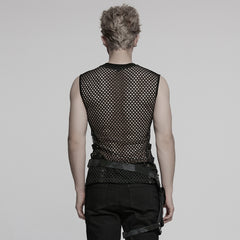 WT-1016BXM Edgy Mesh Punk Vests with Shoulder Armor Design