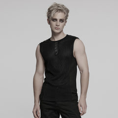 WT-1017BXM Edgy Black Punk Vests with Stud Accents for Men