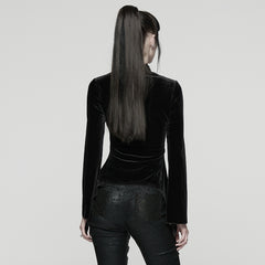 WT-1023TCF Velvet Gothic T-Shirts Mesh Hearts Lace Design Long Sleeve