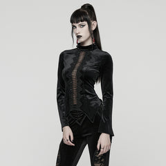WT-1028TCF Velvet Gothic Shirt Lace-Up Front Bell Sleeves