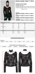 WT-1029TCF Gothic T-Shirts Sheer Spiderweb Long Sleeve Top Choker Set