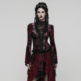 WT-1031TCF Velvet Lace Gothic Shirts Victorian Long Sleeve Top