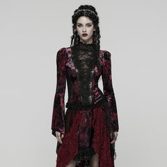 WT-1031TCF Velvet Lace Gothic Shirts Victorian Long Sleeve Top