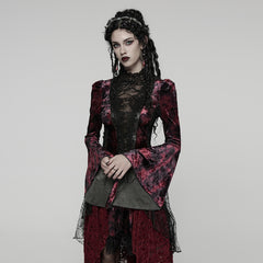 WT-1031TCF Velvet Lace Gothic Shirts Victorian Long Sleeve Top