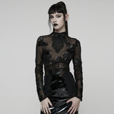 WT-1032TCF Gothic Lace Mesh Floral Long Sleeve Top