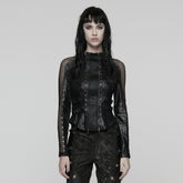 WT-1037TCF Edgy Mesh Detail Gothic Punk Jackets Long Sleeve Zipper Front
