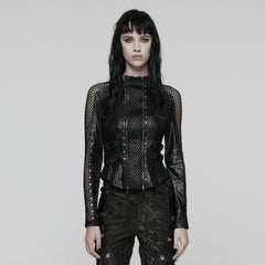 WT-1037TCF Edgy Mesh Detail Gothic Punk Jackets Long Sleeve Zipper Front