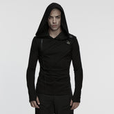 WT-1038TCM Mens Gothic Hooded Buckle Punk T-Shirts Long Sleeve Unique