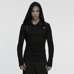 WT-1038TCM Mens Gothic Hooded Buckle Punk T-Shirts Long Sleeve Unique