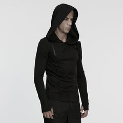 WT-1038TCM Mens Gothic Hooded Buckle Punk T-Shirts Long Sleeve Unique