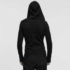 WT-1038TCM Mens Gothic Hooded Buckle Punk T-Shirts Long Sleeve Unique