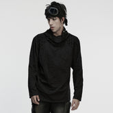 WT-1039TCM Gothic Texture Long Sleeve Punk T-Shirt With Neck Detail